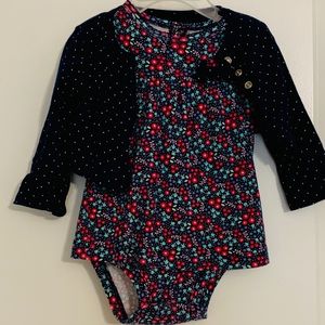 Carters Floral Bodysuit w/ Cardigan/Headband Sz3-6